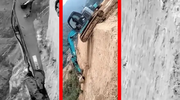 فیلم رانندگی دیدنی بیل مکانیکی روی شیب صاف