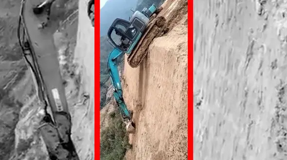 فیلم رانندگی دیدنی بیل مکانیکی روی شیب صاف