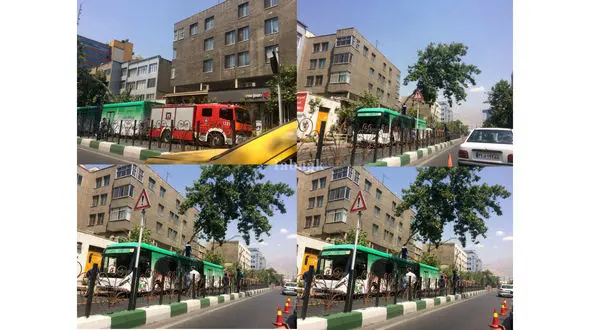 فوری/سقوط درخت  روی اتوبوس بی آر تی در خیابان ولیعصر+ عکس