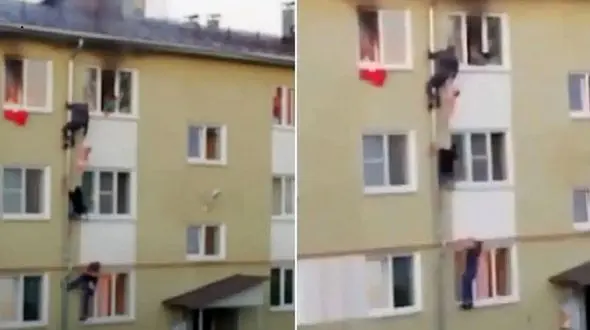 نجات معجزه آسای دو کودک در آتش سوزی + فیلم