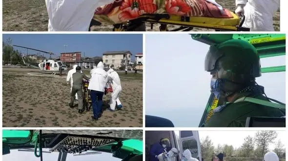 انتقال زن باردار کرونایی با هلی کوپتر به رشت + عکس
