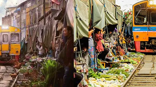 بازارچه ای عجیب روی ریل قطار! + فیلم