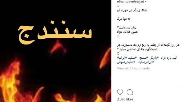 غم عمیق «الهام پاوه نژاد» از مصیبت مردم سنندج