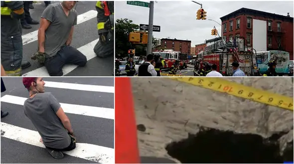 پای مرد جوان توسط آسفالت خیابان بلعیده شد+ فیلم و عکس