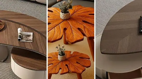 زیباترین مدل‌ های میز جلو مبلی طرح برگ برای دکوراسیون متفاوت