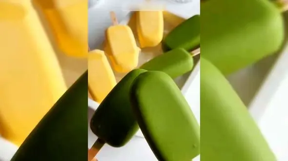 آموزش تهیه بستنی انبه با روکش ماچا + فیلم