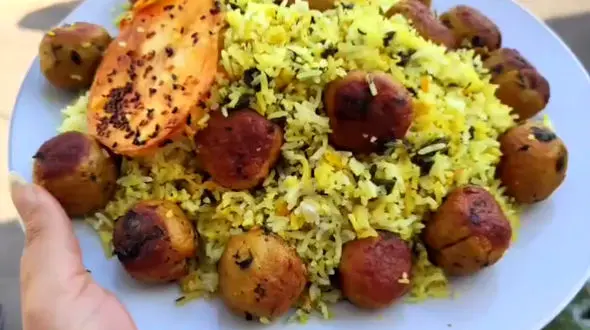 گشنیز پلو با گوشت قلقلی + فیلم