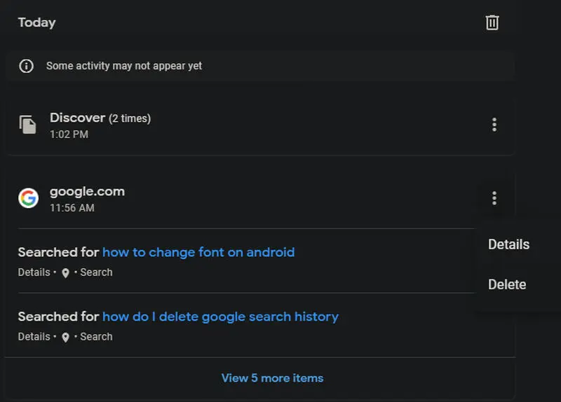 google web search history