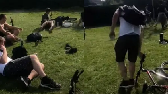 برخورد جالب پرستار بیمارستان کرونایی ها با چند جوان در پارک + فیلم / انگلیس