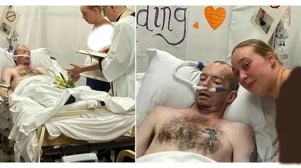ازدواج بیمار سرطانی ساعاتی قبل از مرگ + عکس
