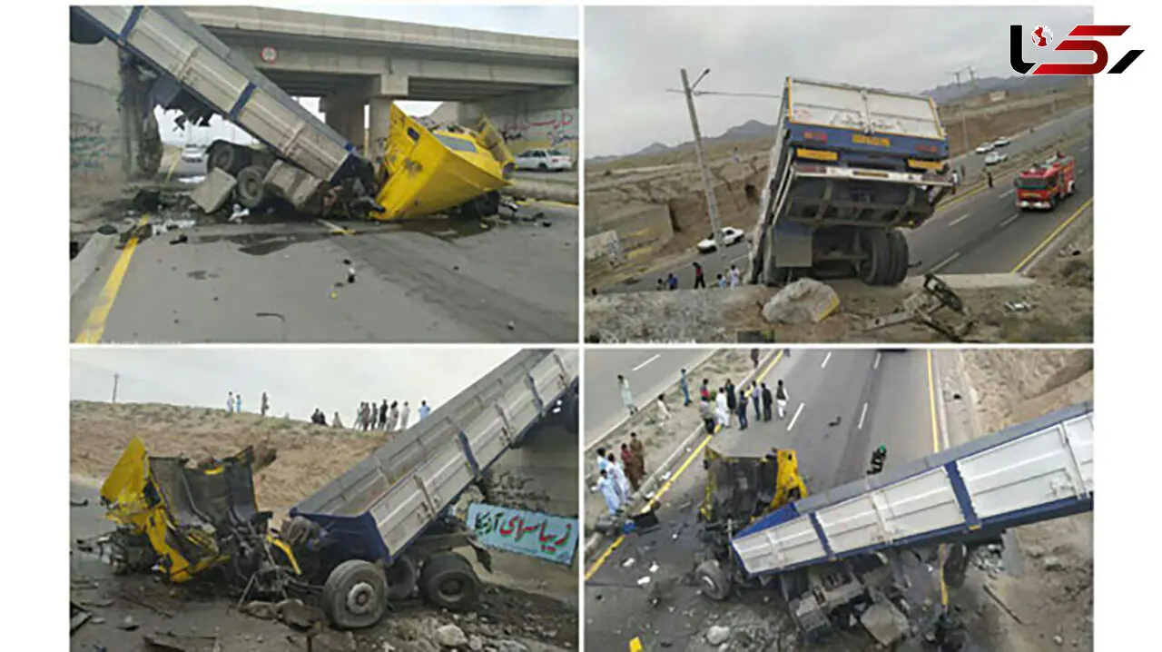 4 عکس باورنکردنی از تریلی در سقوط از پل / در زاهدان رخ داد