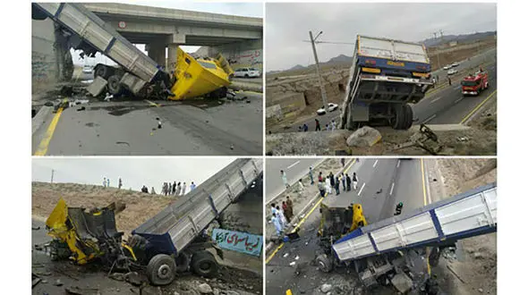 4 عکس باورنکردنی از تریلی در سقوط از پل / در زاهدان رخ داد