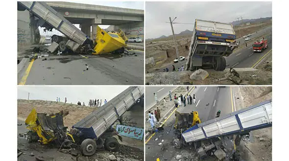 4 عکس باورنکردنی از تریلی در سقوط از پل / در زاهدان رخ داد