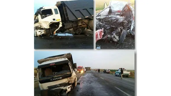 عکسی ناگوار از تصادف مرگبار کامیون با پراید مچاله شده
