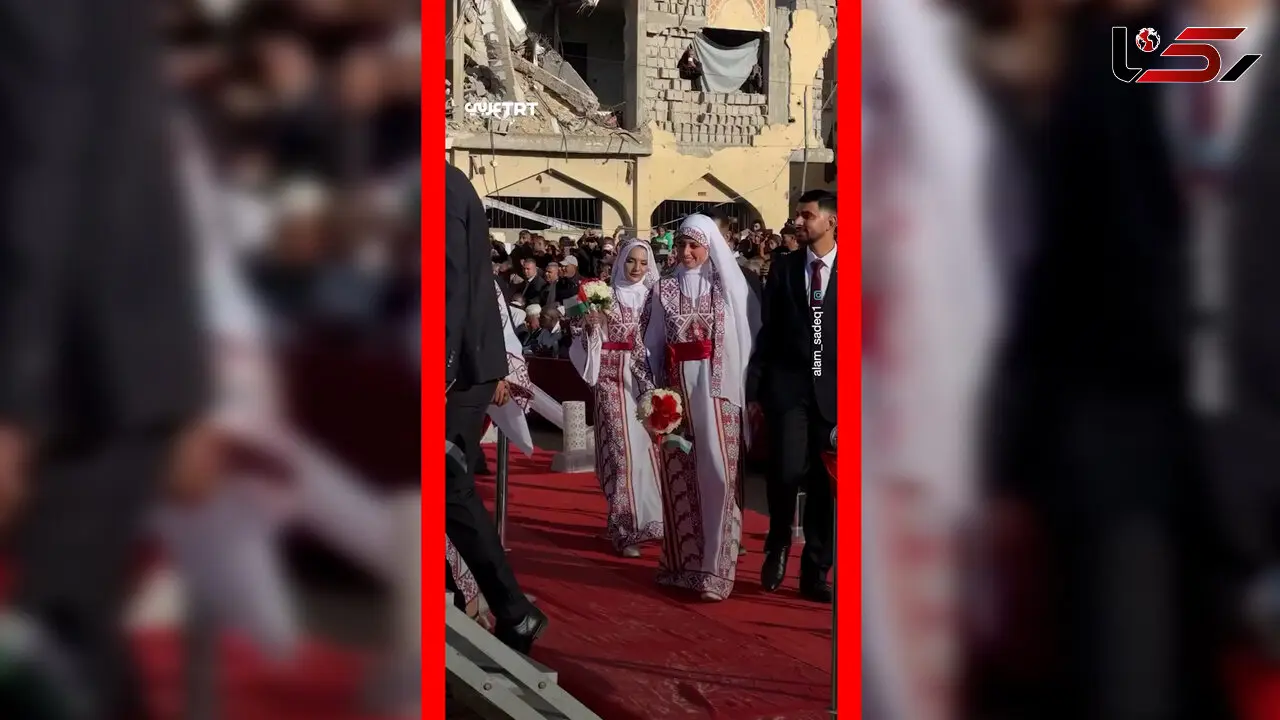 فیلم جشن ازدواج ده‌ها زوج در خان یونس غزه