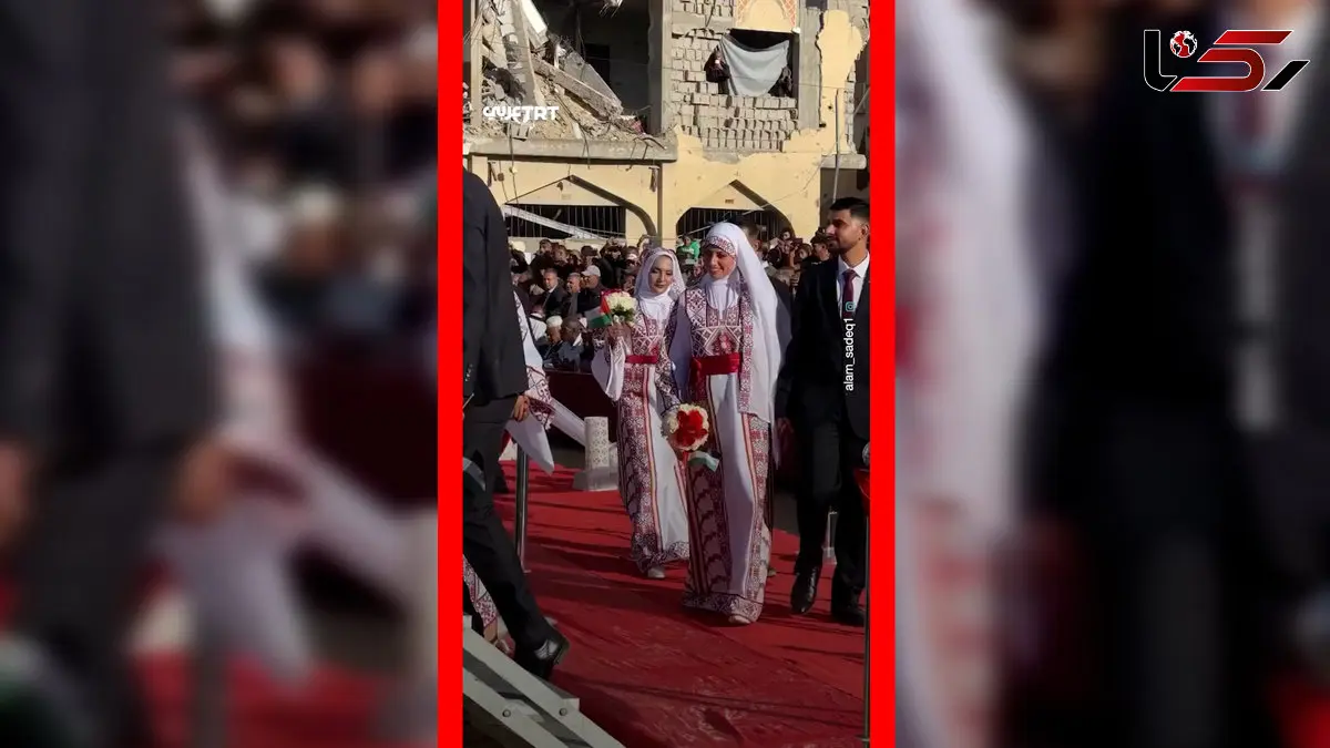 فیلم جشن ازدواج ده‌ها زوج در خان یونس غزه