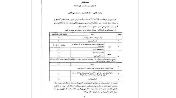 جزئیات بازگشت ساعت کاری به روال عادی