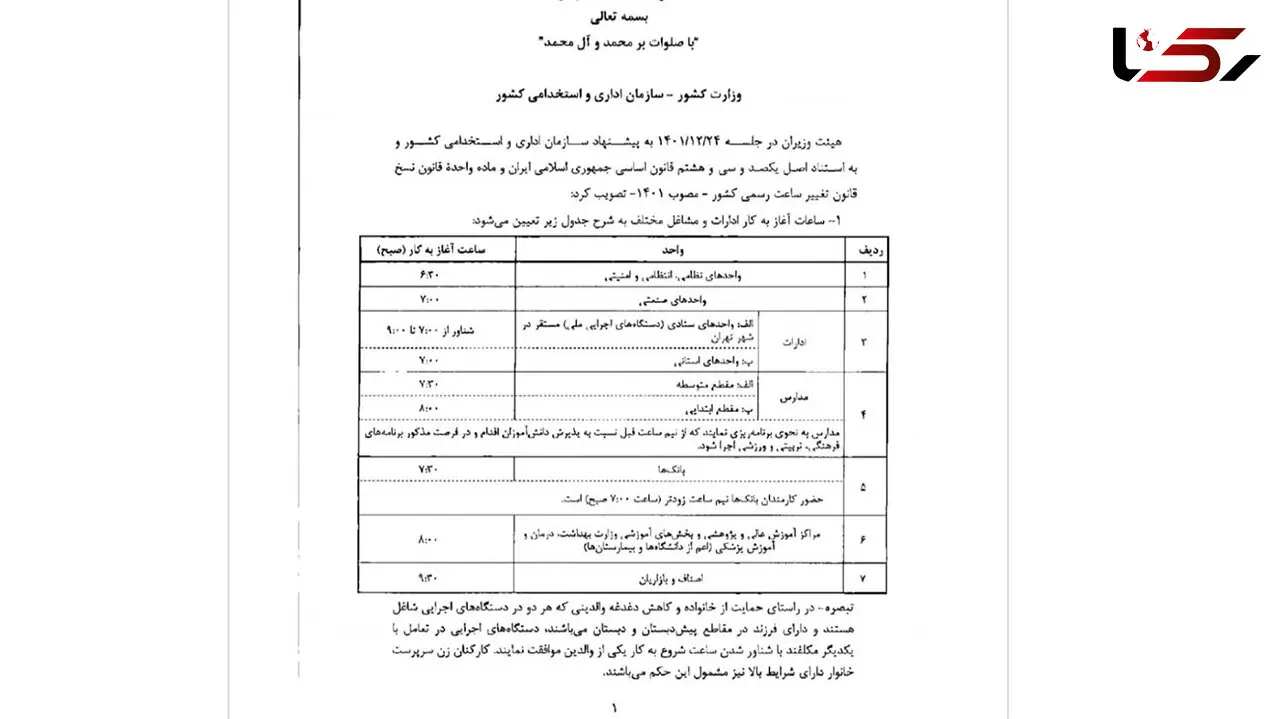 جزئیات بازگشت ساعت کاری به روال عادی