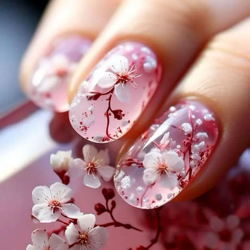 دیزاین ناخن بهاری گلدار فانتزی