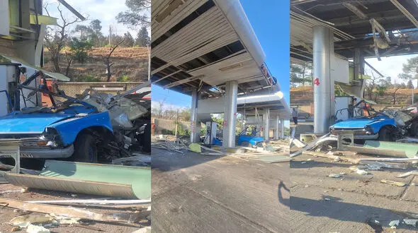 فیلم / انفجار خودروی نیسان در جایگاه CNG تهران 2 مصدوم برجا گذاشت/ حادثه بدون آتش‌سوزی مهار شد