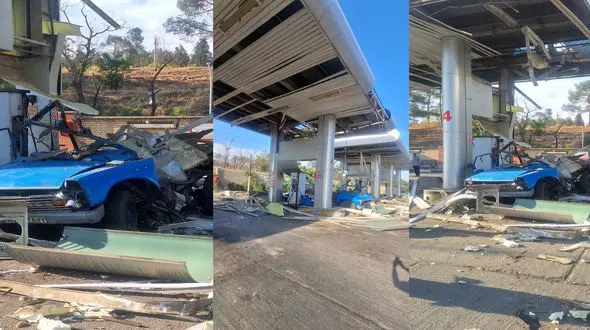فیلم / انفجار خودروی نیسان در جایگاه CNG تهران 2 مصدوم برجا گذاشت/ حادثه بدون آتش‌سوزی مهار شد