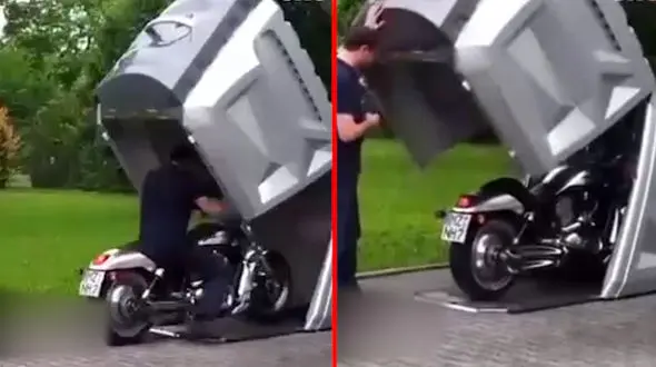 ساخت گاراژی کوچک و بسیار کارآمد برای موتورسیکلت + فیلم