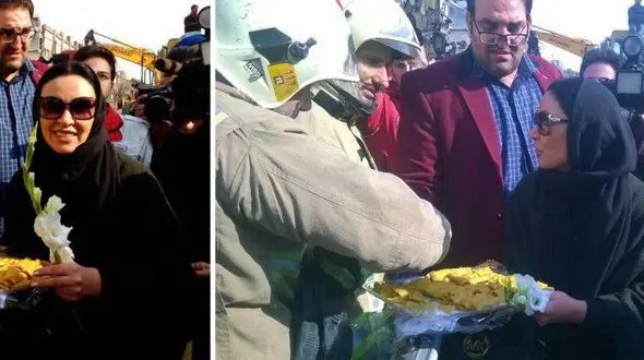 زیبا بروفه به میان آتش نشانان حاضر در پلاسکو رفت+فیلم و عکس 