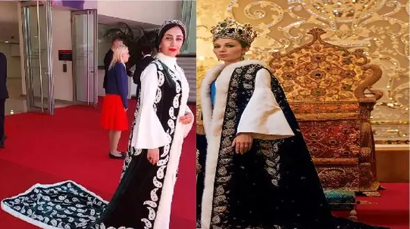 تقلید لباس سمیه سنقری  از لباس سلطنتی روز تاج گذاری فرح پهلوی  ! + فیلم و  عکس ها