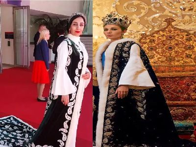 تقلید لباس سمیه سنقری  از لباس سلطنتی روز تاج گذاری فرح پهلوی  ! + فیلم و  عکس ها