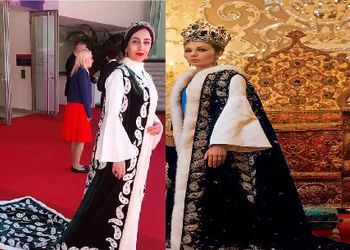 تقلید لباس سمیه سنقری  از لباس سلطنتی روز تاج گذاری فرح پهلوی  ! + فیلم و  عکس ها