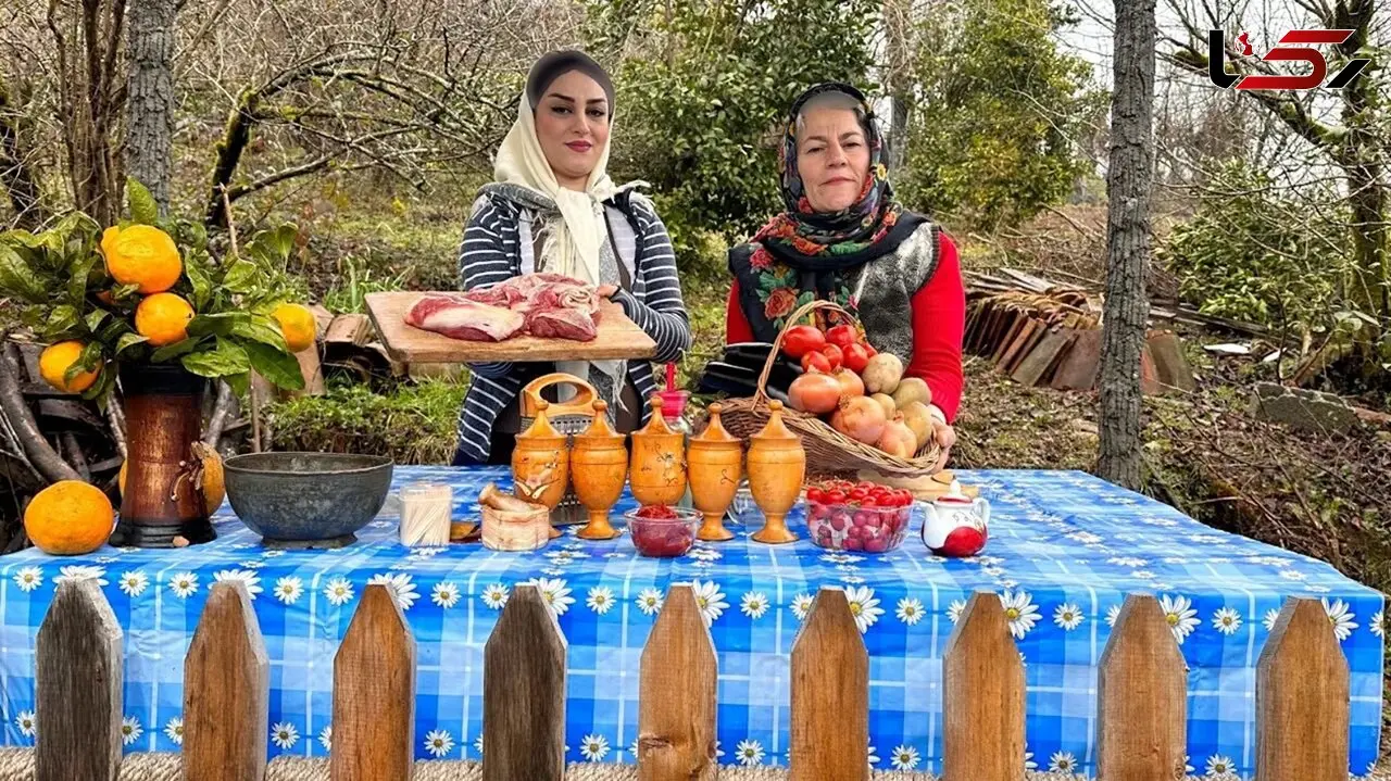 فیلم/ مهارت دیدنی دو بانوی روستایی گیلانی در طبخ غذای محلی با گوشت و بادمجان 