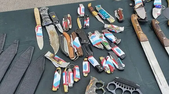 ببینید| کلکسیون چاقوهای کشف شده از یک کنسرت در تهران! / از چاقو به شکل کارت بانکی تا قمه ! +فیلم