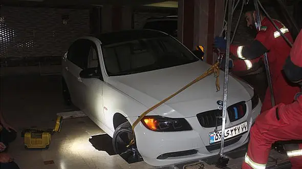 زمین بی ام و مرد تهرانی را بلعید + 8 عکس