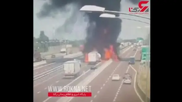 لحظه انفجار تانکر سوخت در ترافیک اتوبان با ۷۲ کشته و زخمی + فیلم