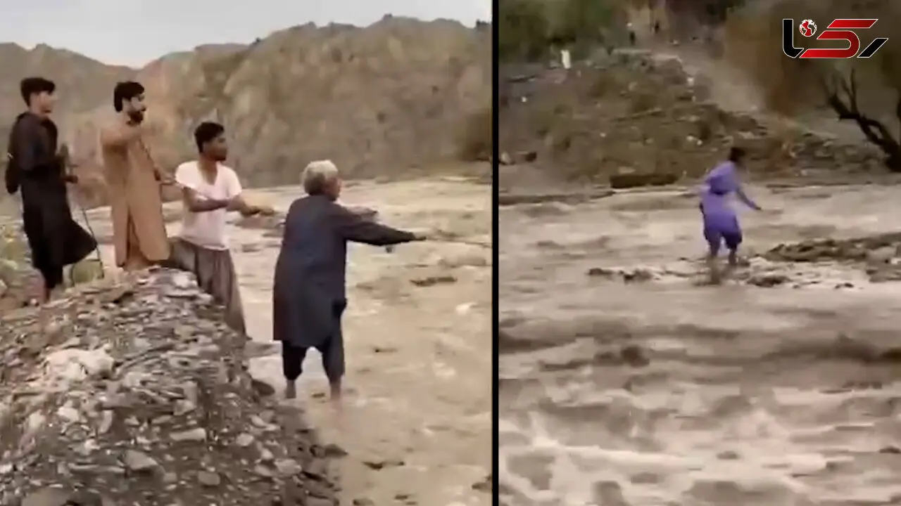 فیلم لحظه نجات معجزه‌ آسای نوجوان بلوچ از میان سیلاب رودخانه سرباز