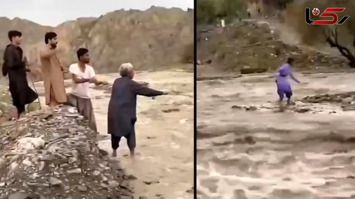 فیلم لحظه نجات معجزه‌ آسای نوجوان بلوچ از میان سیلاب رودخانه سرباز
