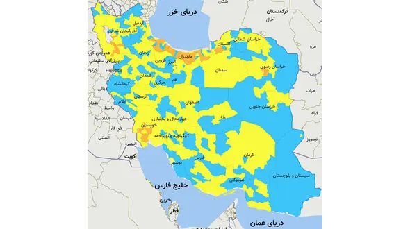 نقشه وضعیت رنگ بندی شهرهای کرونایی کشور 