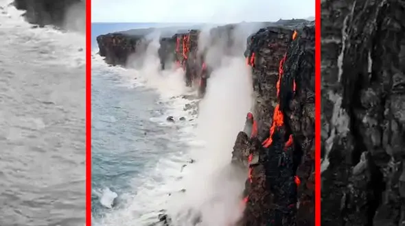 فیلم ورود گدازه‌های داغ به سواحل هاوایی