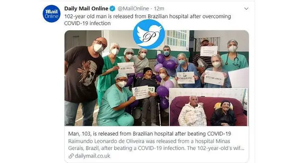 پیرمرد 102 ساله از کرونا جان سالم به در برد + عکس