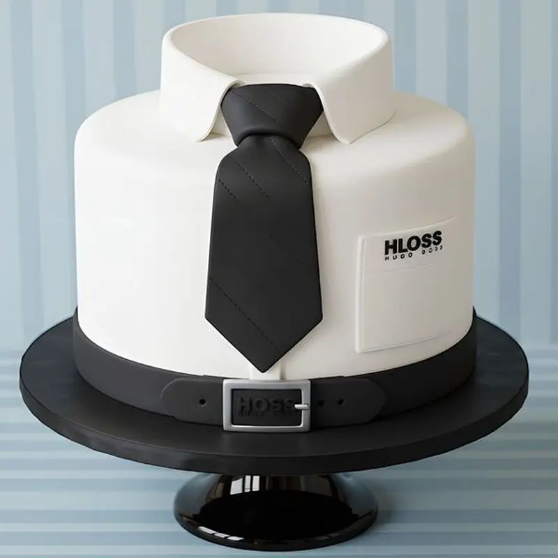 کیک تولد سفید مشکی مردانه