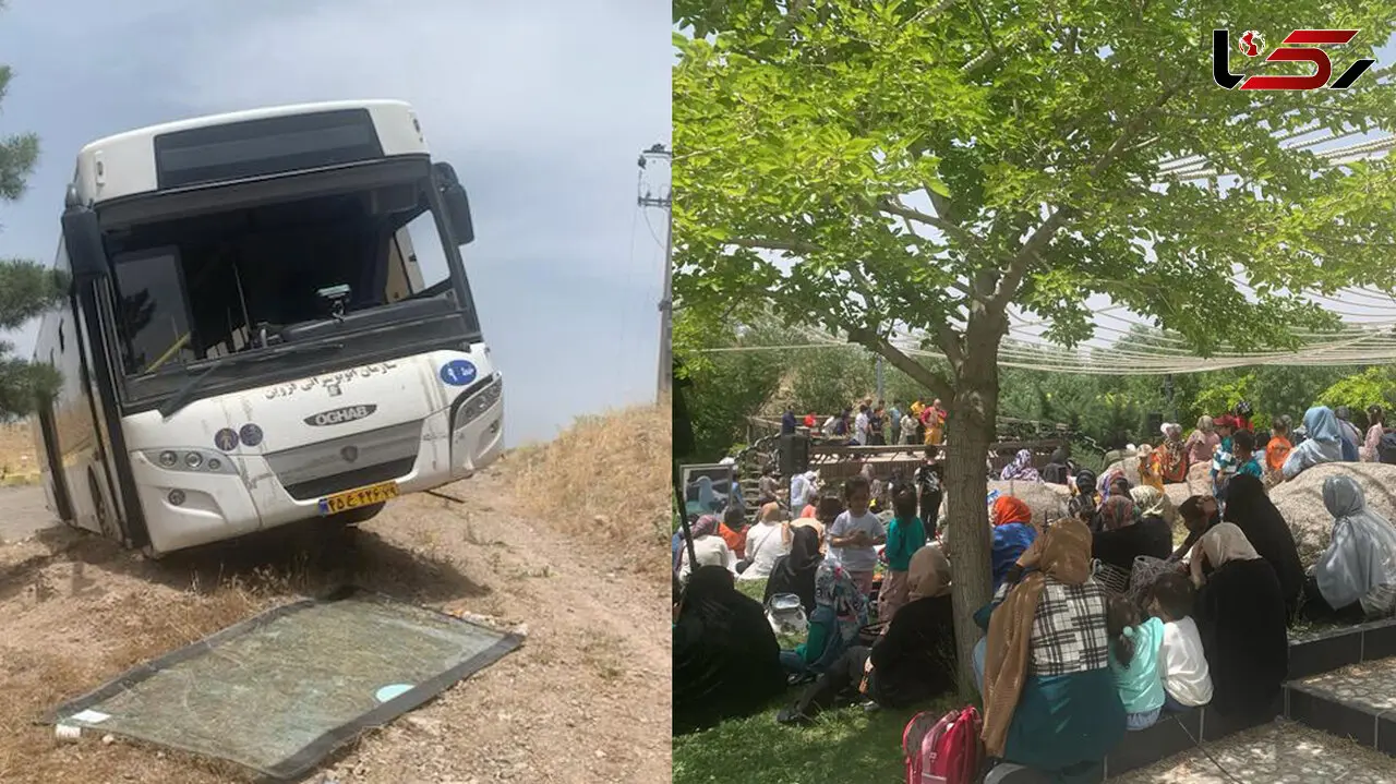 گزارش حادثه اتوبوس حامل دانش‌آموزان در جاده قزوین اصلاح شد / همه دانش آموزان اتوبوس سالم هستند