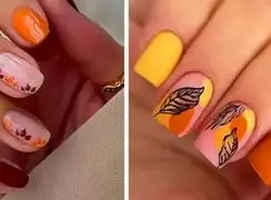 طراحی ناخن پاییزی شیک و جذاب با ترکیب رنگ نارنجی و قهوه‌ ای