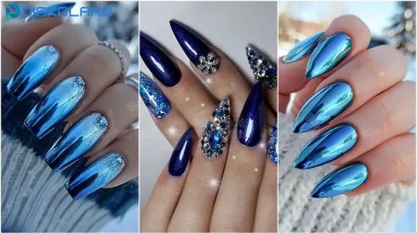 مدل‌ های ناخن آبی کروم دخترانه؛ زیبایی متفاوت با افکت آینه‌ ای