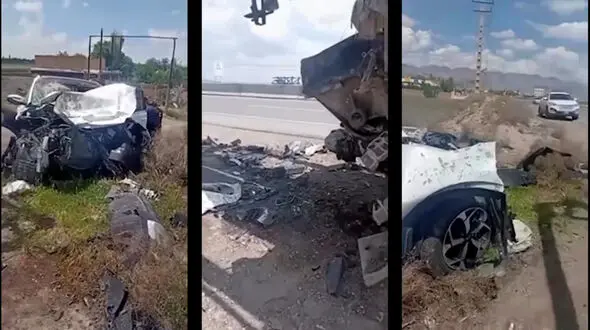 فیلم صحنه تصادف مرگبار ماشین دیپلماتیک آذربایجان در خاک ایران / بدون ترمز به کامیون میکسر کوبید