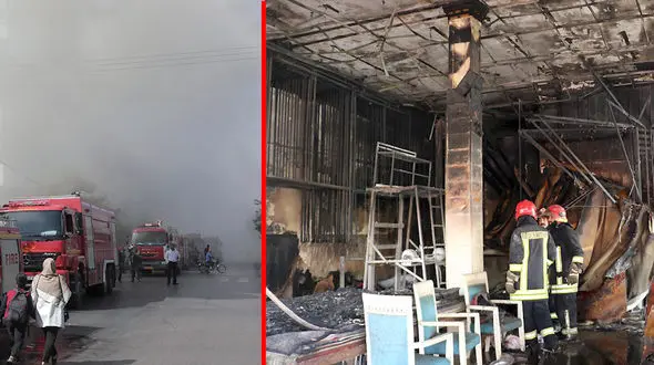 8 عکس از آتش سوزی هولناک فروشگاه بزرگ فرش در مشهد / عملیات نفسگیر برای 50 آتش نشان
