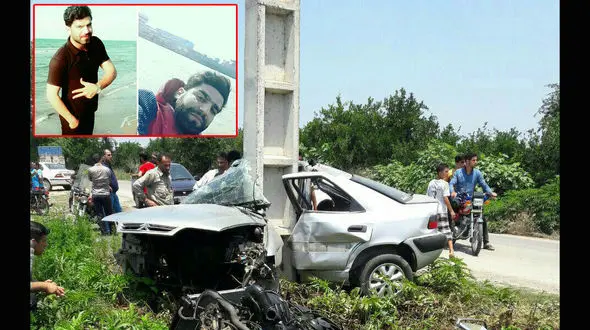  زانتیا در تصادف با تیر برق از وسط نصف شد/راننده کشته شد + عکس 