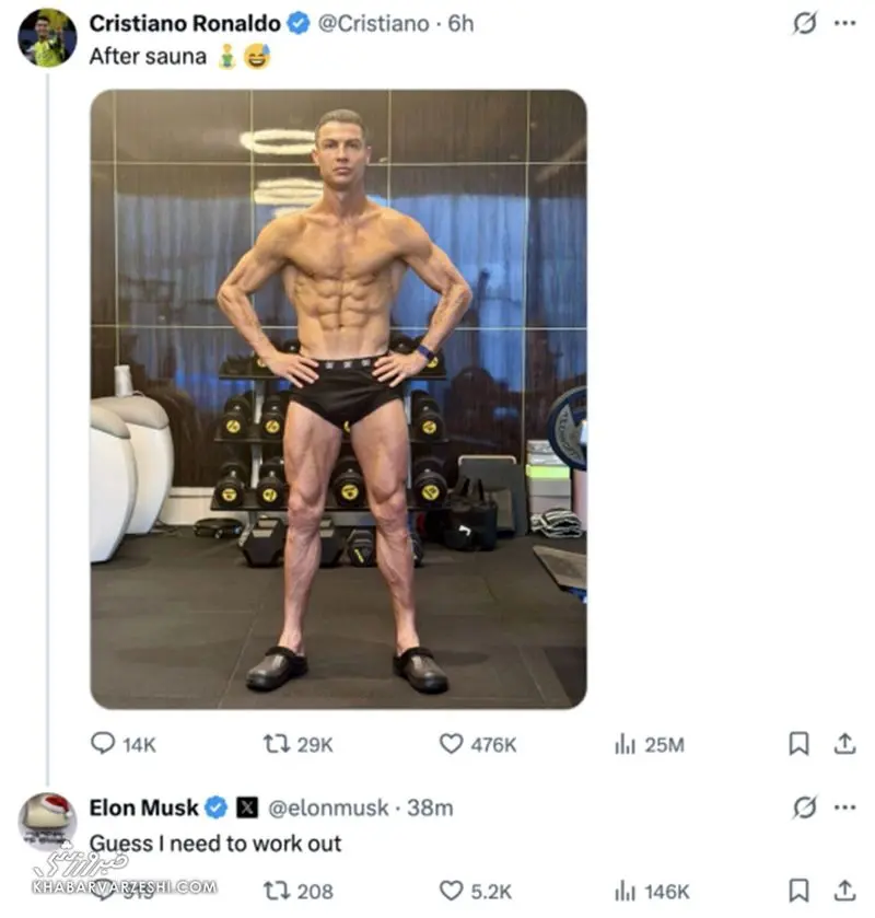 کامنت ایلان ماسک زیر عکس کریستیانو رونالدو