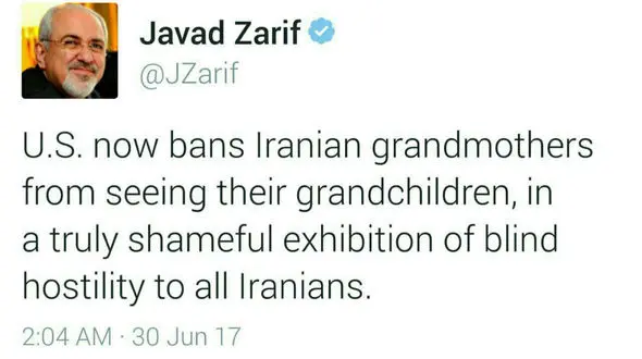 ظریف: آمریکا مادربزرگ‌های ایرانی را از دیدن نوه‌هایشان محروم می‌کند