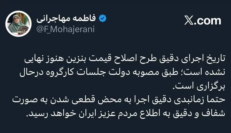 سخنگوی دولت: تاریخ دقیق اجرای اصلاح قیمت بنزین نهایی نشده است 