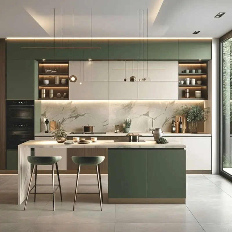 مدل‌ کابینت سبز آشپزخانه  مینیمال